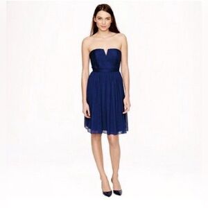 J. Crew Nadia Silk Chiffon Strapless Dress in Deep Blue Size 10 NWT